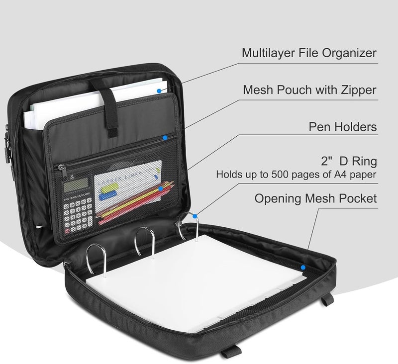 LLi Cufite Zipper Binder Bag, 2-inch 3-Rings with Multiple Pockets File Folder - 500 Sheet Capacity, Up to 14‘’ Laptop and Tablet, Detachable Backpack Straps & Shoulder Use for School - Image 3